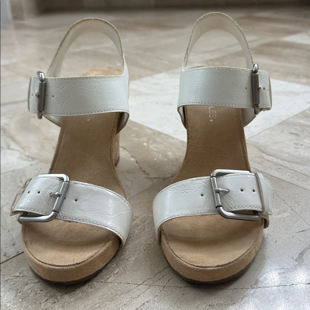 Aerosoles White Wedge Sandals with Cork Heels - Picture 3 of 8